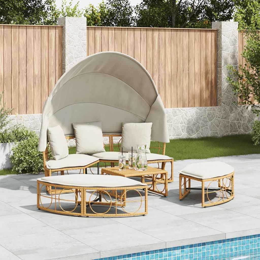 Île de soleil avec auvent extensible et coussin, lit de salon d'extérieur en rotin synthétique, ensemble de meubles de jardin modulables pour terrasse et jardin, canapé de salon rond, 160 x
