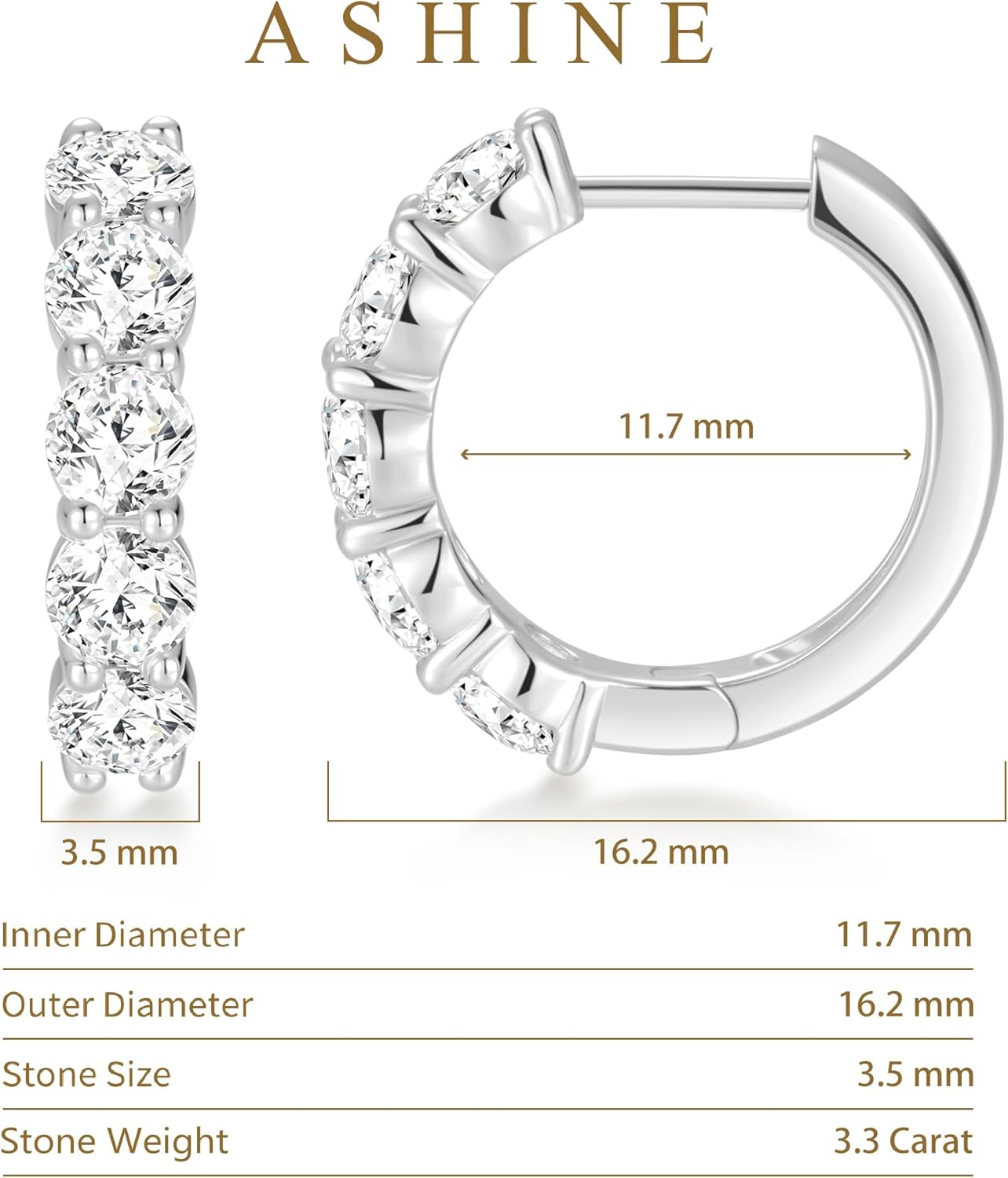 ASHINE 14K Gold Plated 925 Sterling Silver Post Pave Cubic Zirconia Hoop Cuff Huggie Earrings Jewelry for Women Girls
