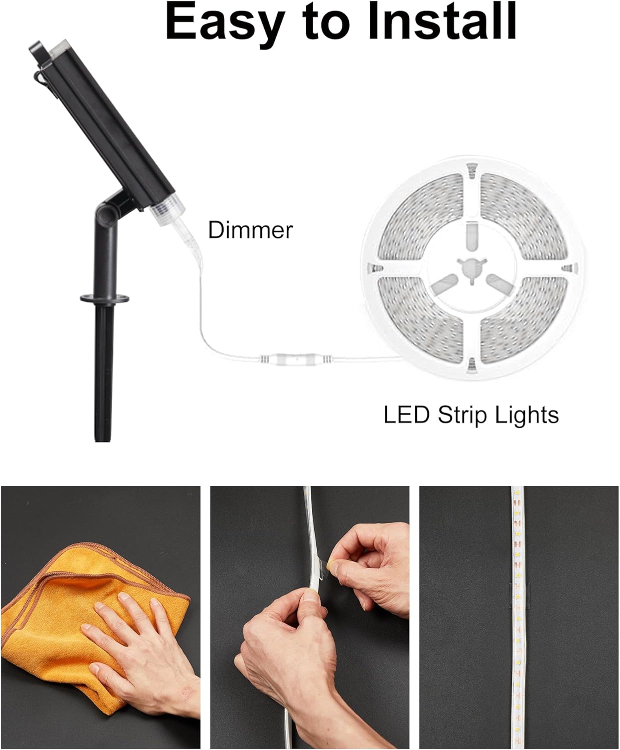 Solar Strip Lights Outdoor Waterproof, 16.4FT 300LEDs Solar & USB Powered LED Strips with Remote, 3000K Warm White LED Strips for Porch Gazebo Balcony Trampoline Garden Decor