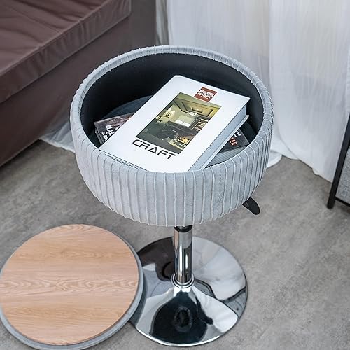 Miniatura 6 de Taburete de tocador de terciopelo para sala de maquillaje, silla otomana redonda de almacenamiento ajustable, reposapiés giratorio de 360 para sala