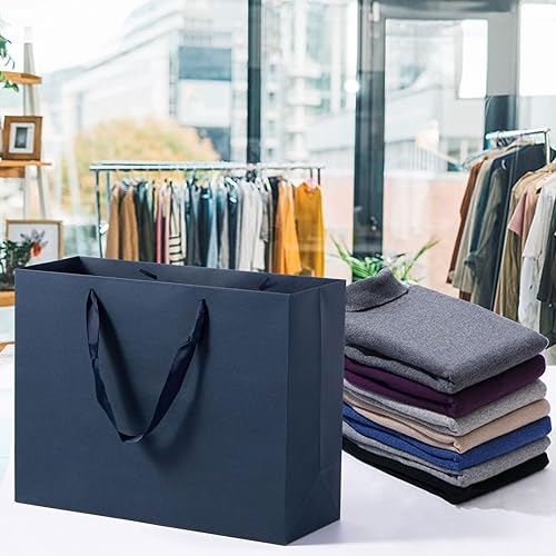 Miniatura 6 de driew Bolsas de regalo azul marino, paquete de 12 bolsas de regalo extra grandes azul marino, asas de cinta, bolsas de regalo de papel resistente de