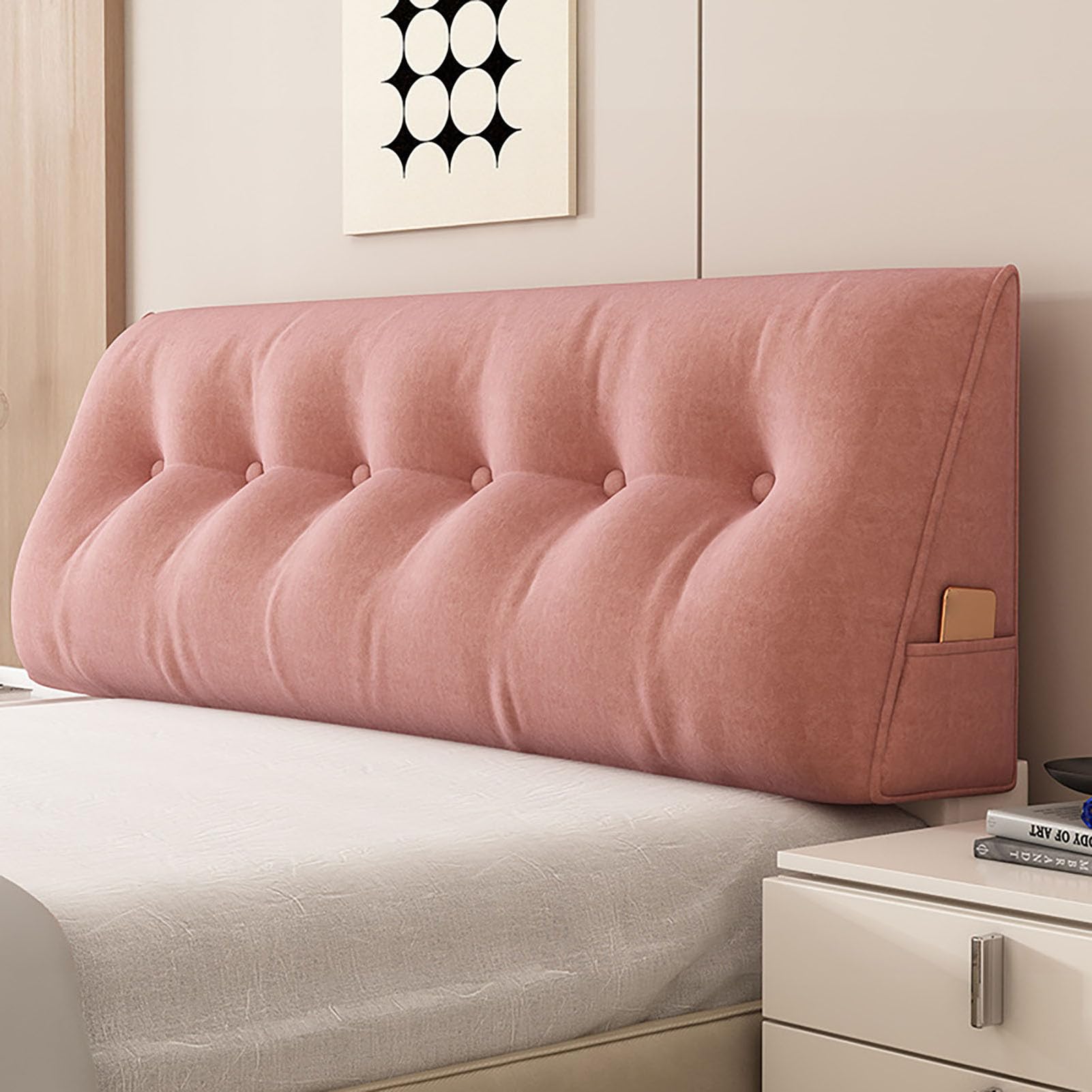 GYCF headboard pillow reading cushion pillow triangular wedge pillow positioning support backrest bed sofa day couch large cushion upholstered,Pink,135 * 50 * 20CM