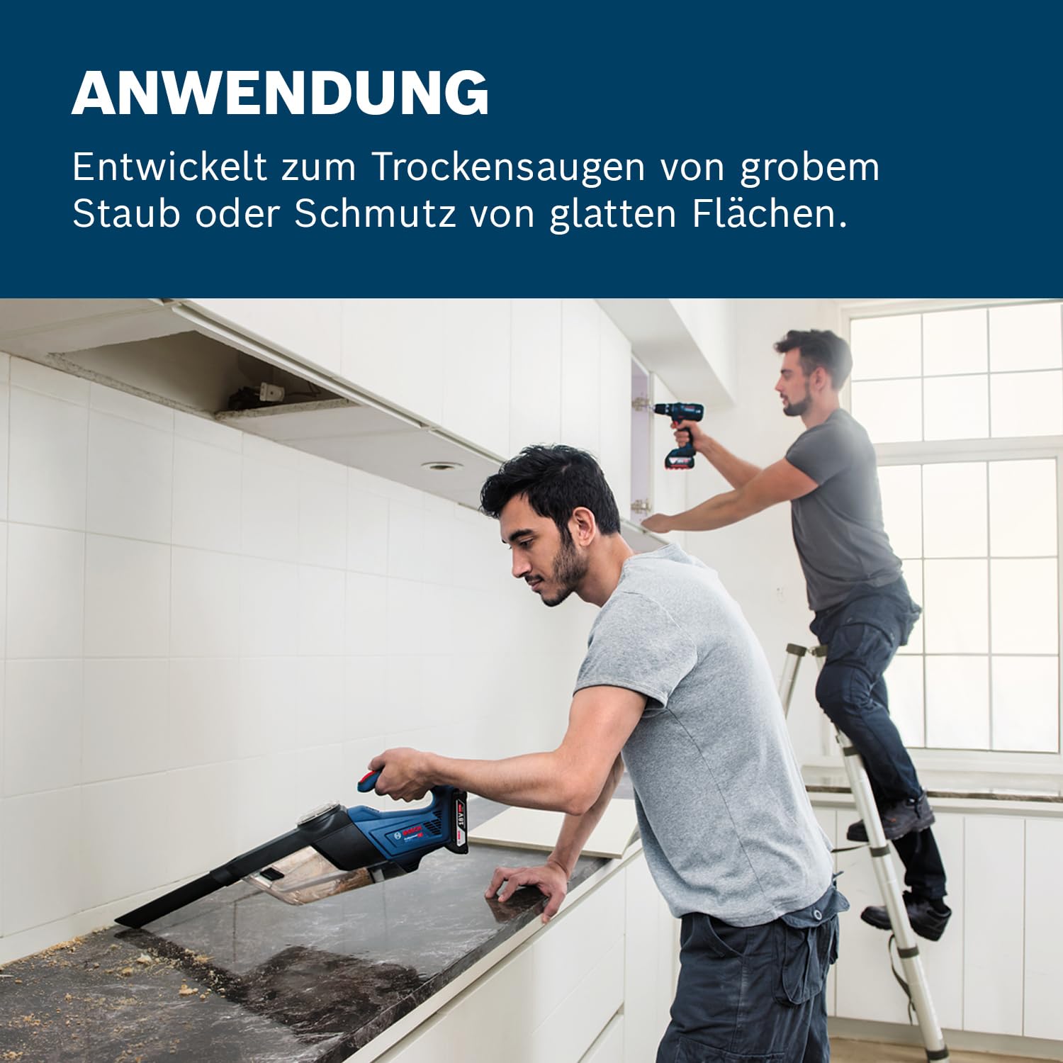 Bosch Professional 18V System Akku Handstaubsauger Gas 18V-1 (inkl. Absaugrohr, Fugendüse, Teppichdüse, Behältervolumen 1 Liter, ohne Akku/Ladegerät)