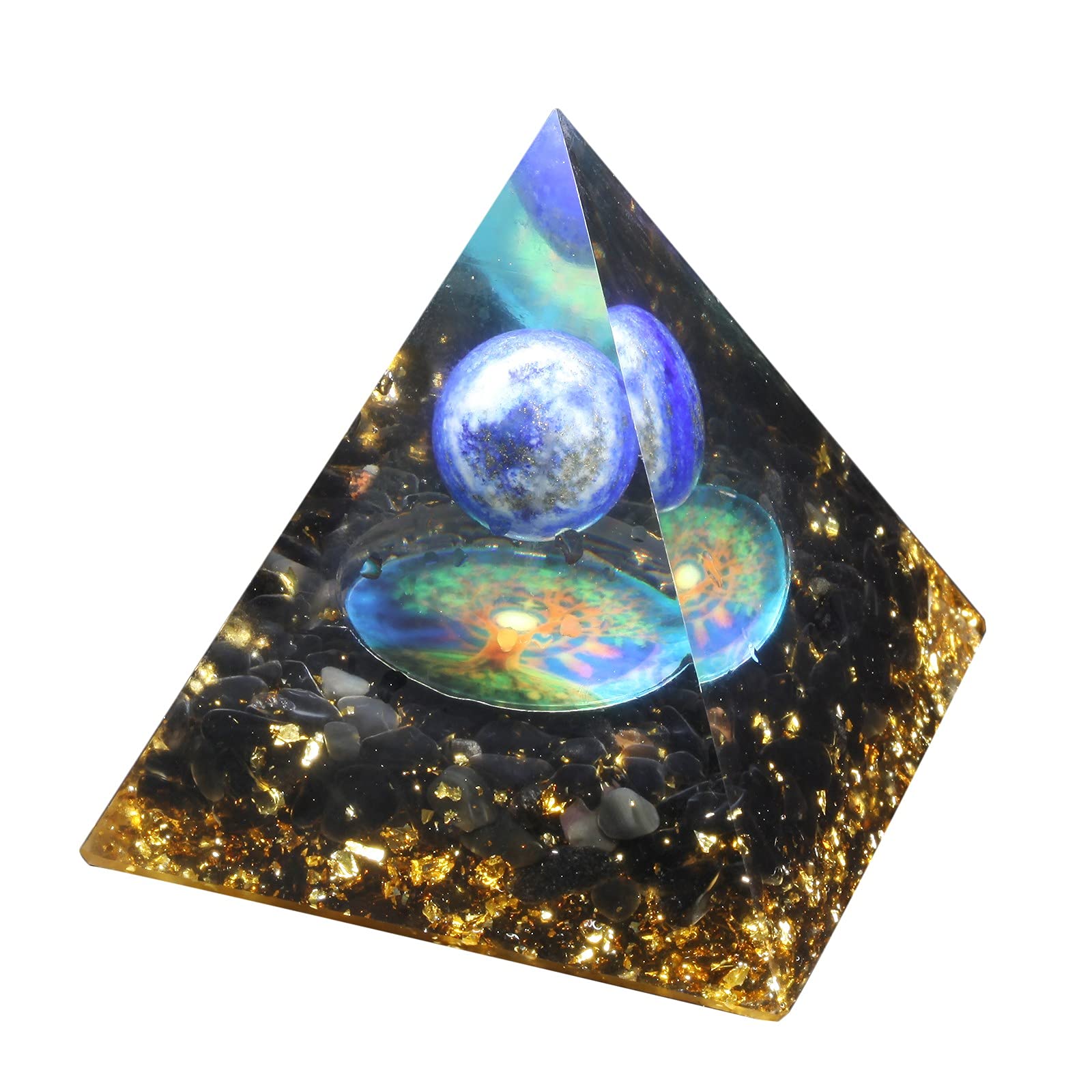 Nupuyai Lapis Lazuli Naturelle Pyramide de Pierre de sphère de Cristal de guérison, décor de Pyramide de générateur d'énergie d'orgone d'arbre de Vie pour la méditation de Chakra Reiki, 6x6x6cm
