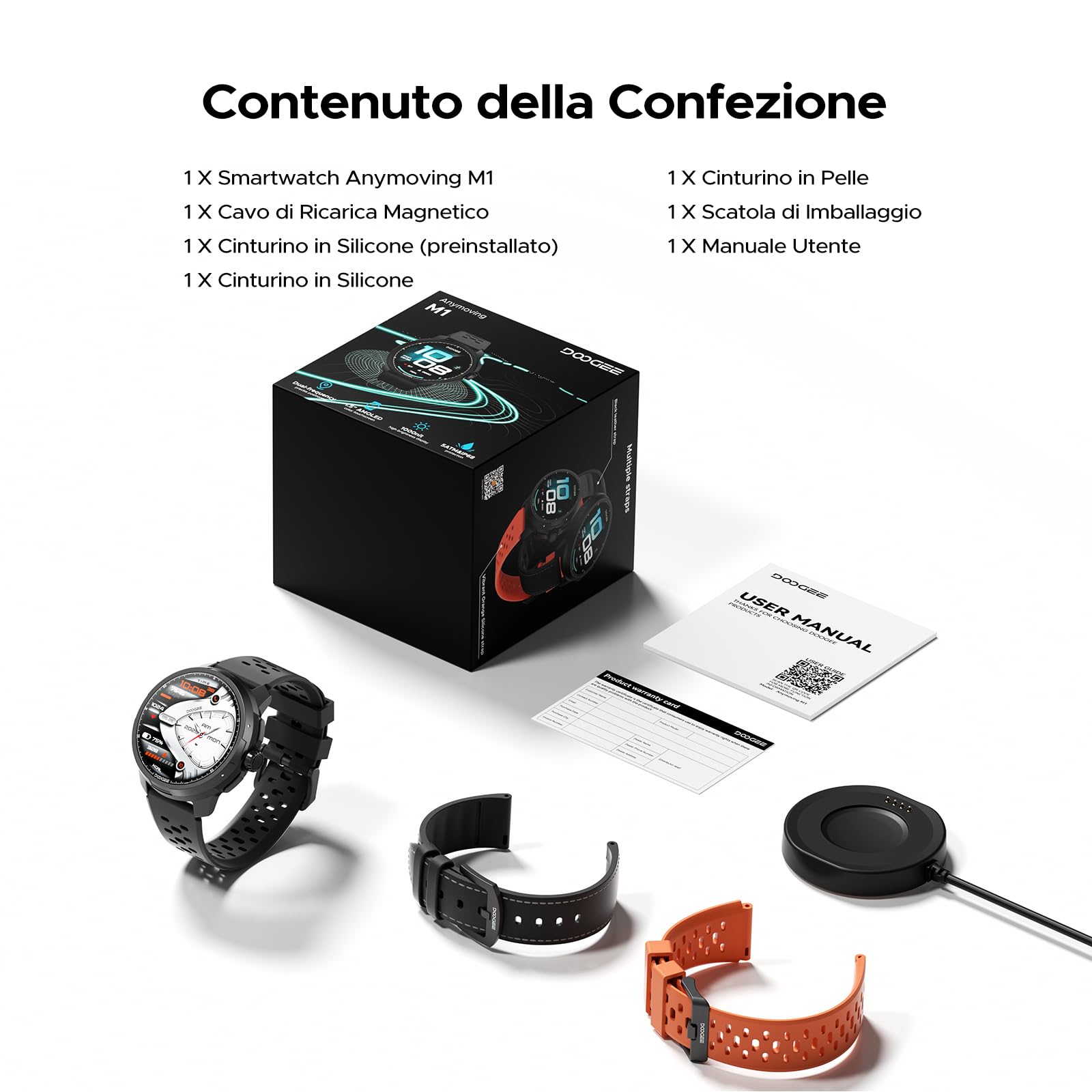 ANYMOVINGM1-Nero Smartwatch fitness uomo GPS dual-band, 170+ sport, Assistente AI, AMOLED 1,5", 20 giorni, 5ATM+IP68