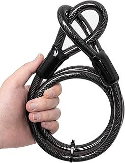 1.2m Braided Steel Security Cable - 8mm Diameter Vinyl Coated Heavy Duty Double-Loop Lock for Caravan/Motorcycle/Toolbox, ...