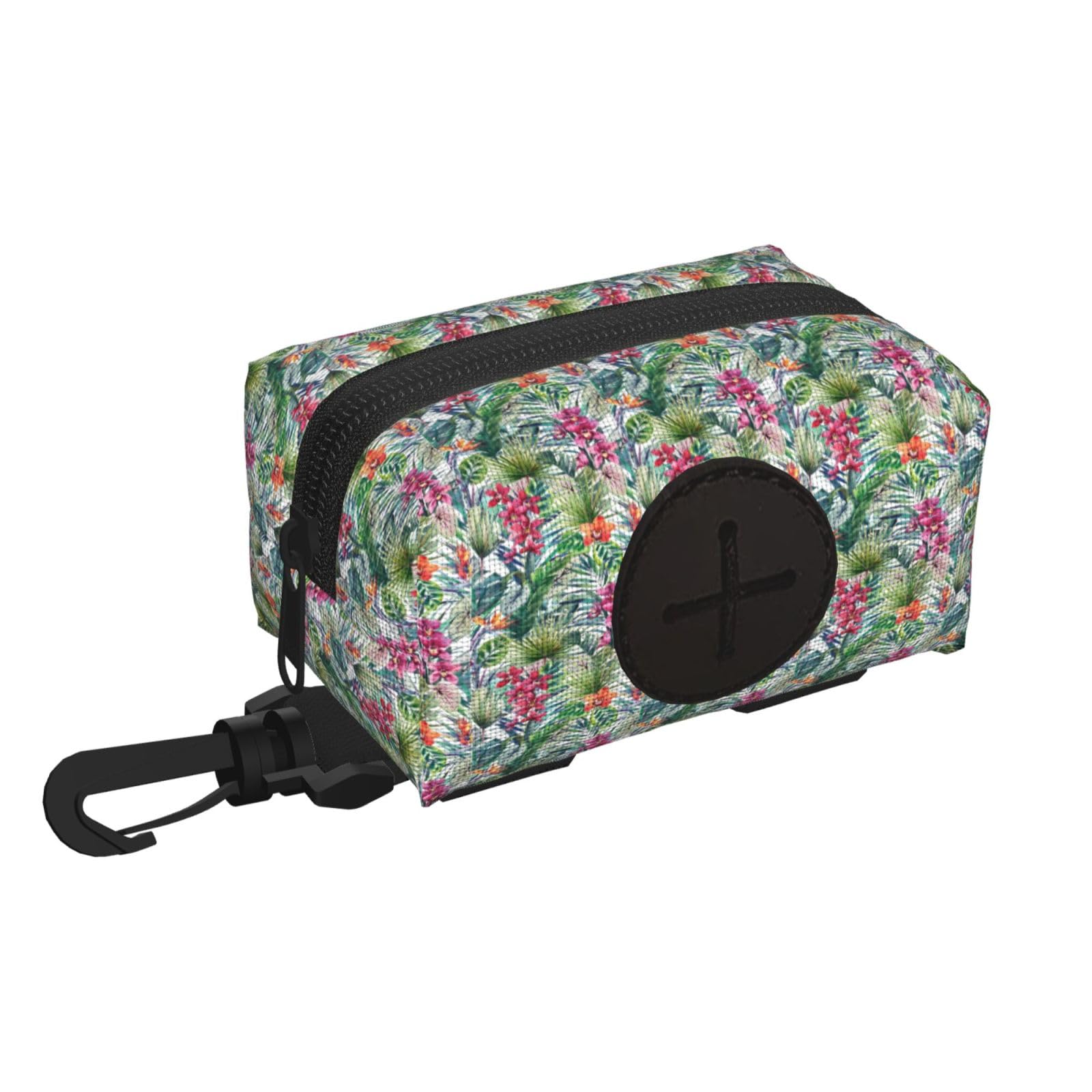 Pphgut Black Tropical Plants Print Waterproof Pet Waste Treat Bag Outdoor Walking Hiking Pouch Camping Accessory