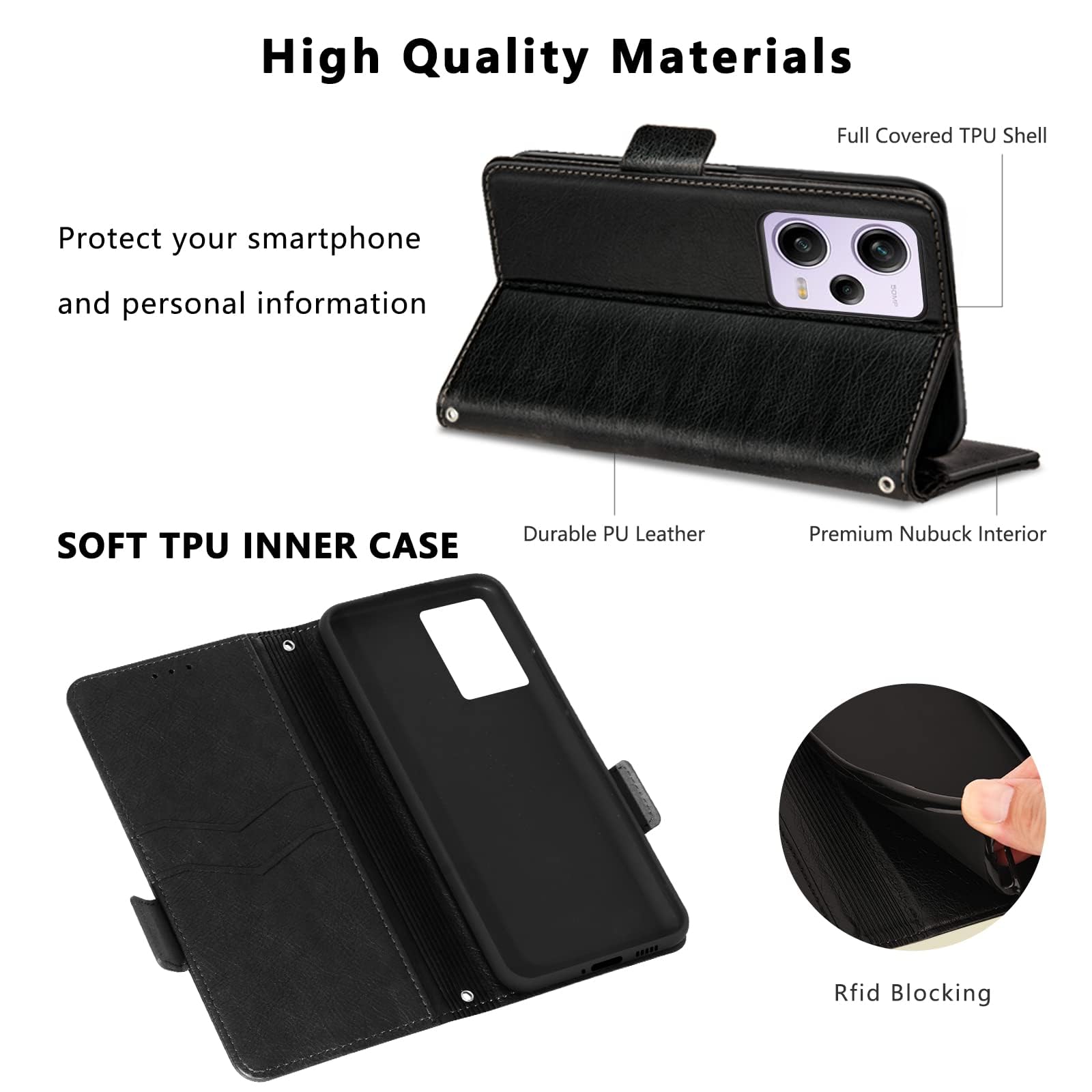 WOBURN Custodia In Pelle Magnetica Per Xiaomi Poco X5 PRO 5G - Portafoglio A Libro Con Stand, Marrone - 5