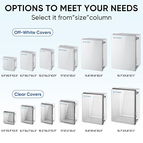 Miniatura 10 de TICONN Caja de conexiones eléctricas impermeables IP67 carcasa de plástico ABS con cubierta con bisagras con placa de montaje, soportes de pared,