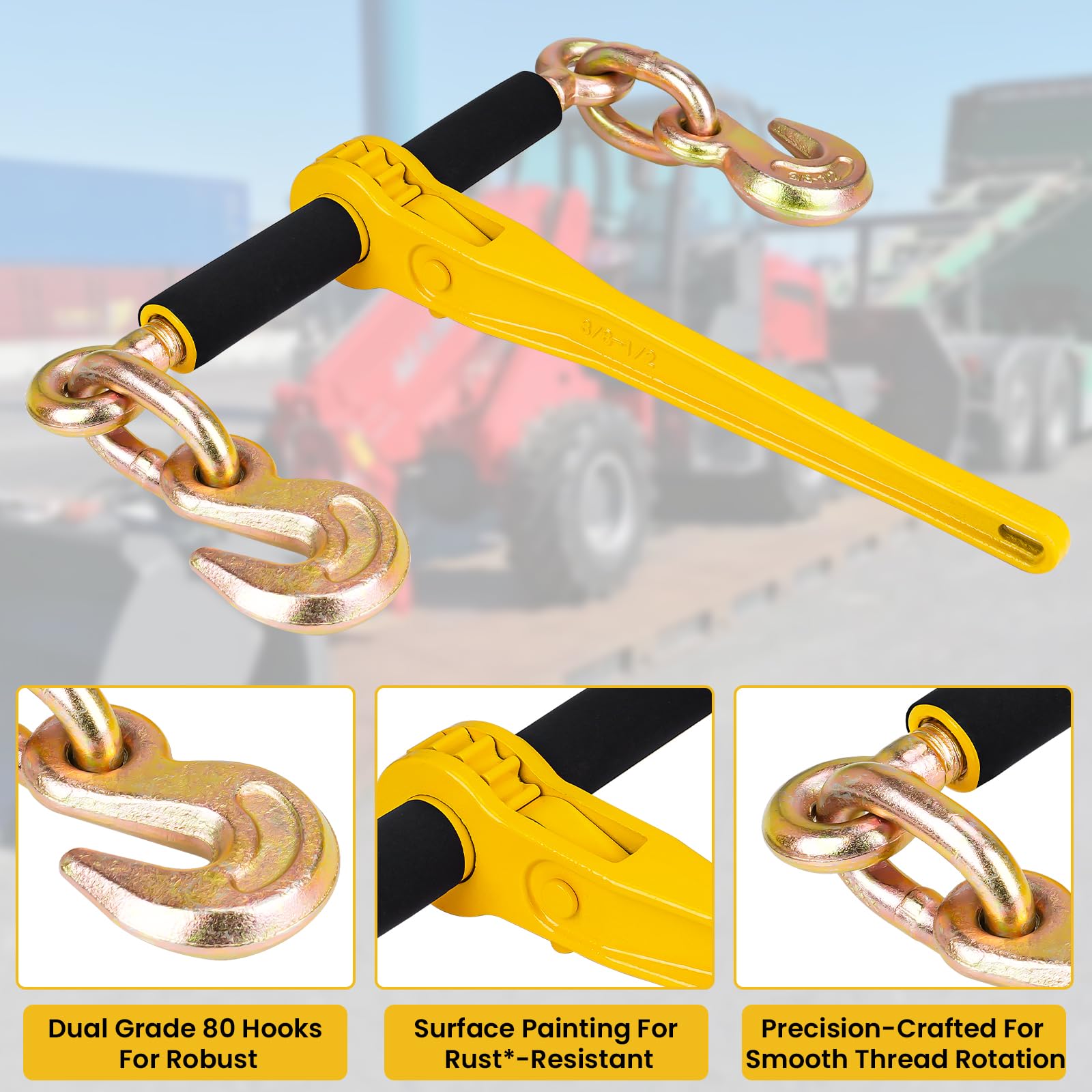 Kettenbinder und Kette, 2 Sets, G80 3/8 Zoll - 1/2 Zoll Lastbinder, G80 Anhängerketten mit G80 Haken, 4173 kg Arbeitsstärke, 3 m robuste Ketten und Bindemittel zum Festbinden, Schleppen,