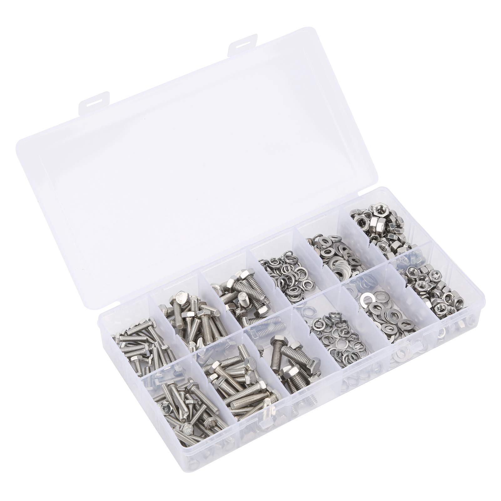 Sechskantmuttern und Bolzen Sortiment Kit, 475pcs M4-6 16-25 mm 304 Edelstahl Sechskantschrauben Muttern Dichtung für Maschinenindustrie in Home Office-Ausrüstung und Schiffsbaugru