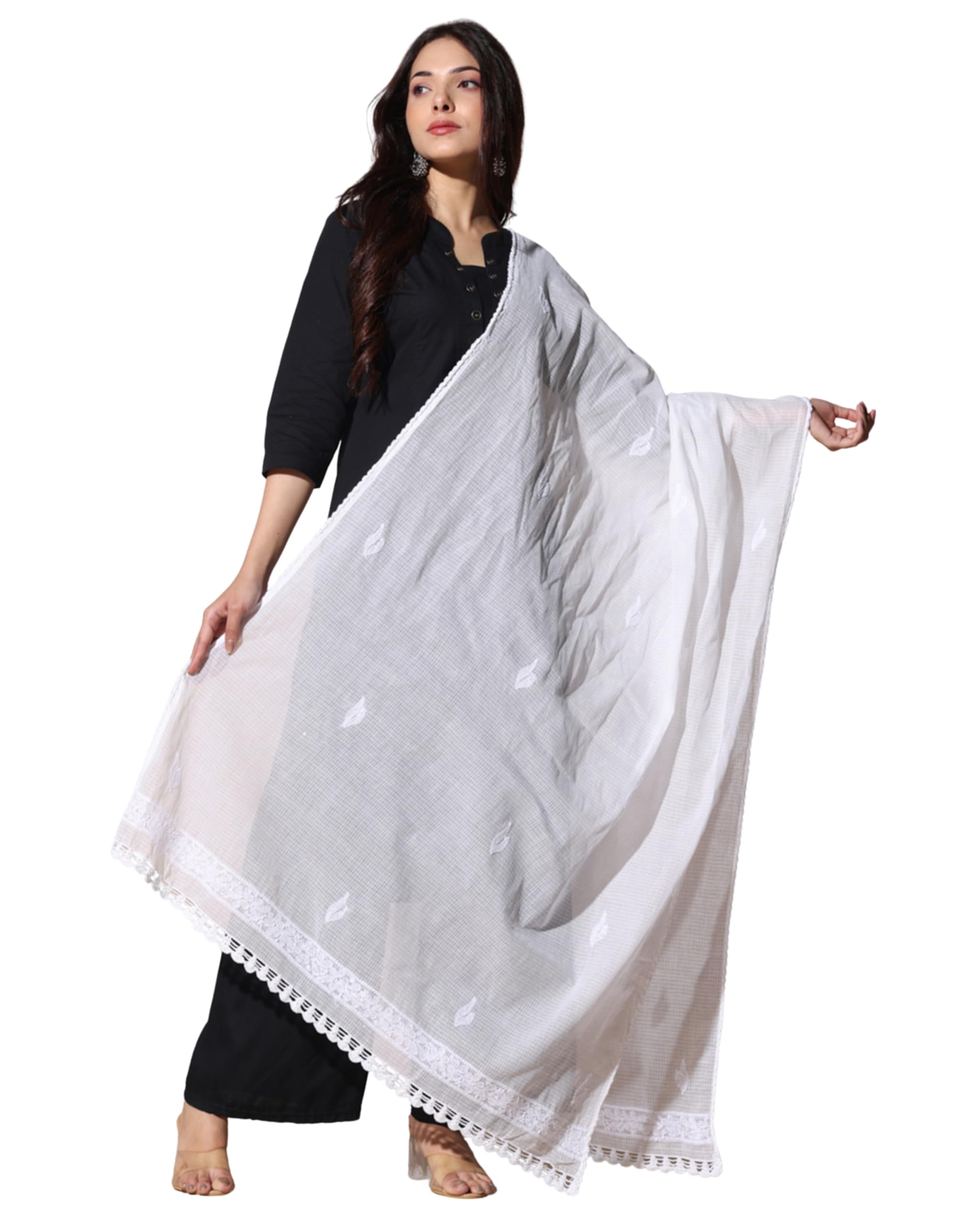 fch, fashionable chikan handikraft Chikan Handwork Dupatta in Pure Cotton Fabric Ideal for Traditional and Festive Outfits (White)-picture-15