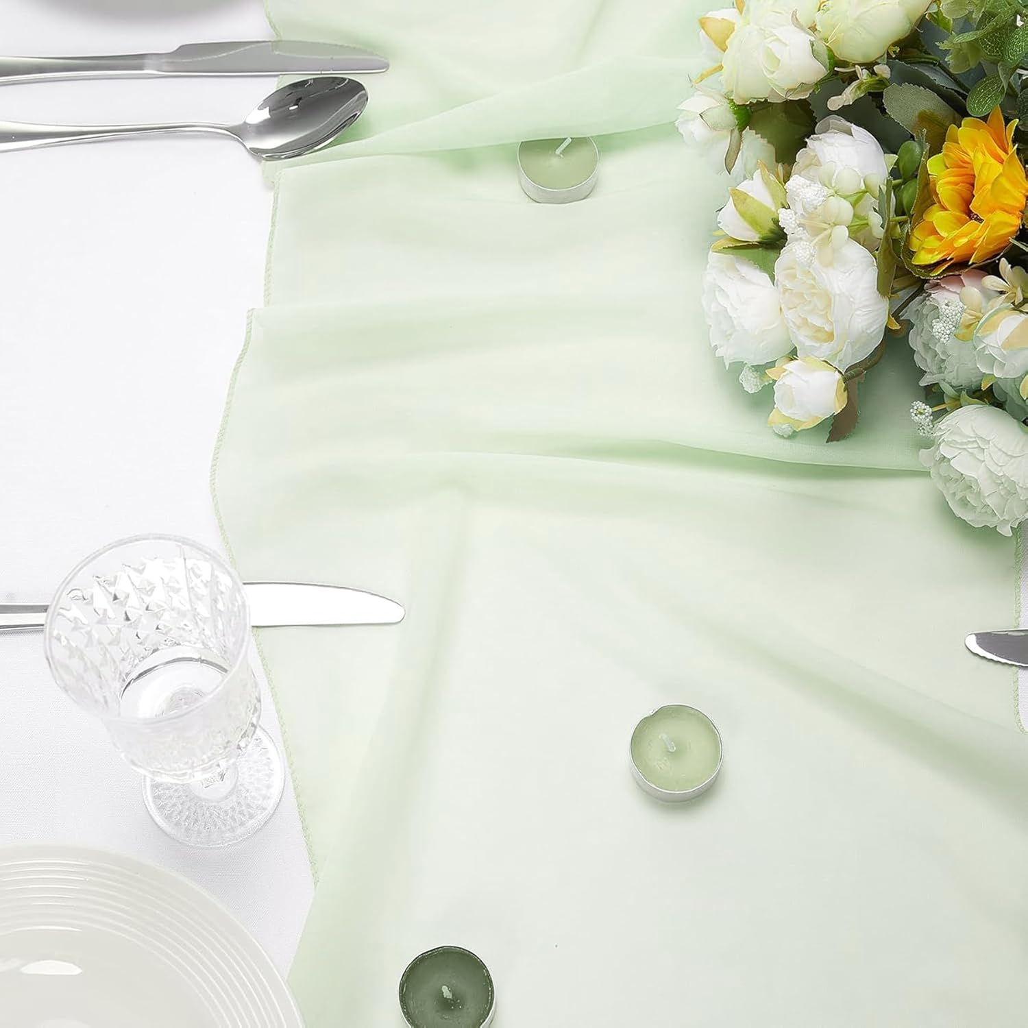 6 Pc 120 Inch Green Gauze Table Runner - Bohemian Cheesecloth Runner for Rustic Home & Event Decor (Green, 6 Pack)