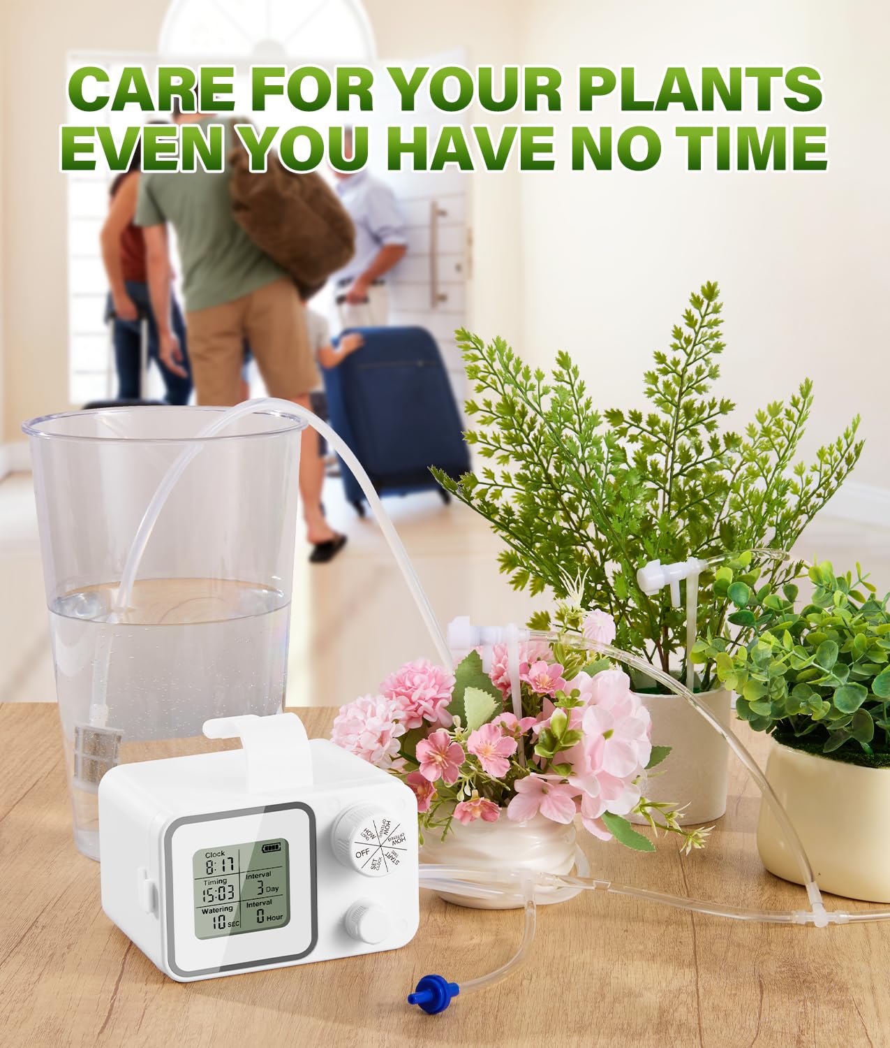 WADEO Sistema di Irrigazione Automatica per Vasi, [Programmazione Semplice] [Supporta fino a 15 Piante] Timer Ricaricabile, Kit di Irrigazione a Goccia per Balcone, Terrazze, Interni, Giardini