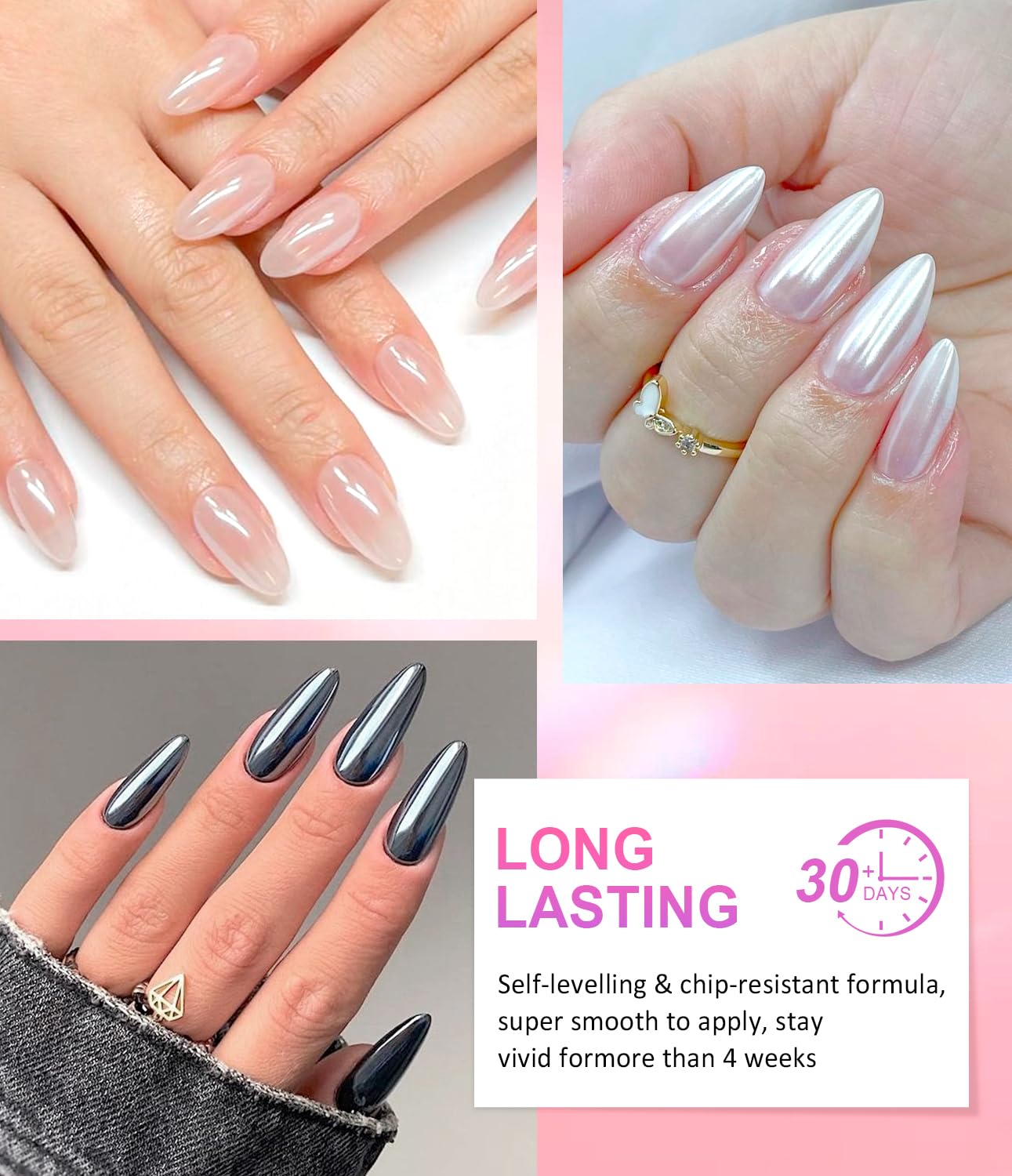 Rose Gold Chrome Nail Powder: LEDSUUEI Super Metal Mirror Effect White Chrome Nail Powder for Gel Nail Glitter High Gloss Chrome Powder - Image 3