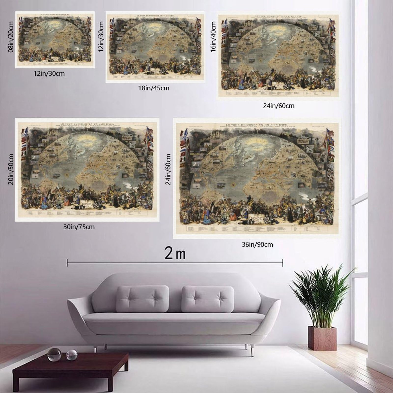Alte Weltkarte 1876 – Eine Tour der Welt aus Le Monde – Erkundung Geschichte des 19. Jahrhunderts Kolonialismus Poster Schlafzimmer Leinwand Dekor Druck Wandkunst Offic