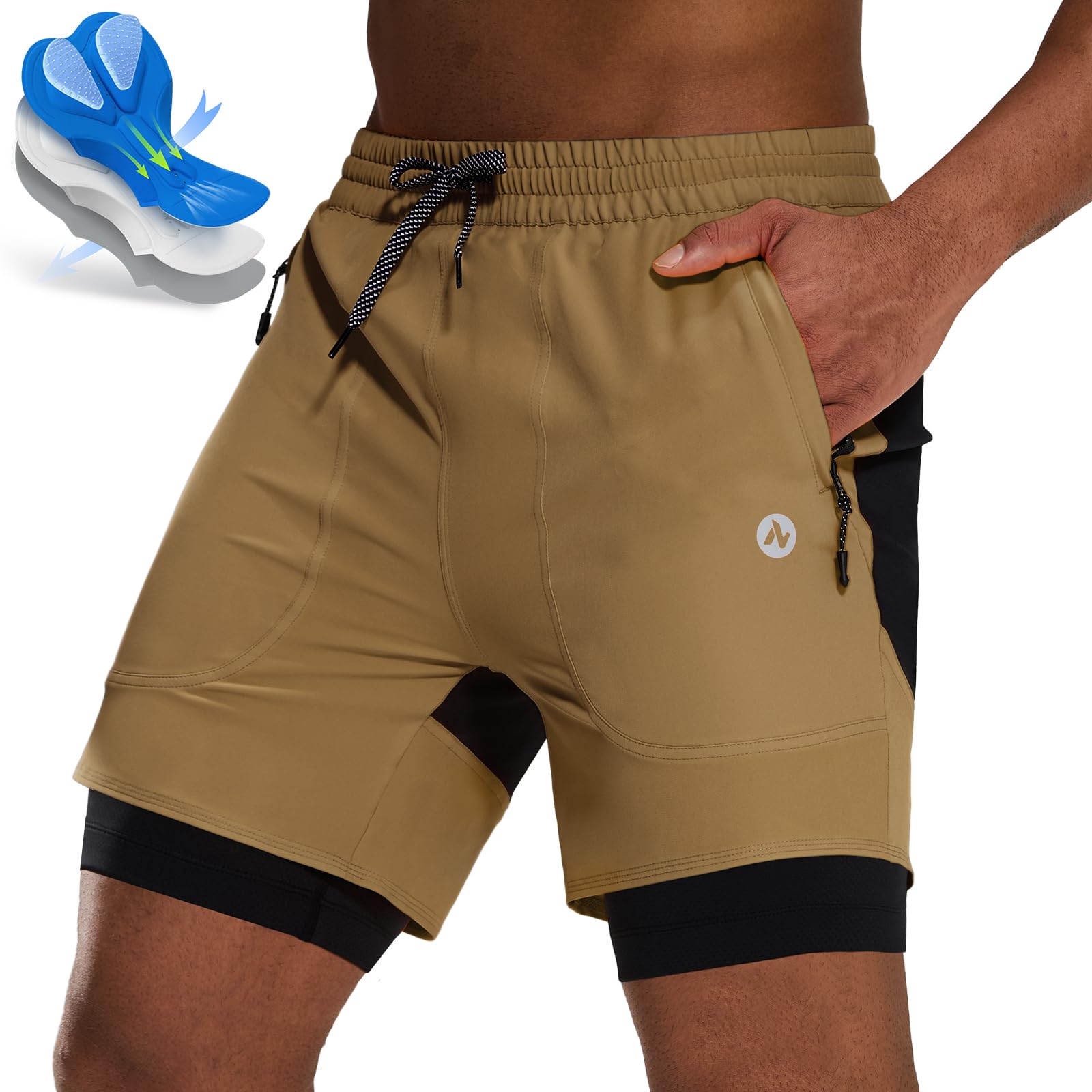 Nepest Pantaloni corti da mountain bike, da uomo, imbottiti, 4D, con chiusura lampo, per bici