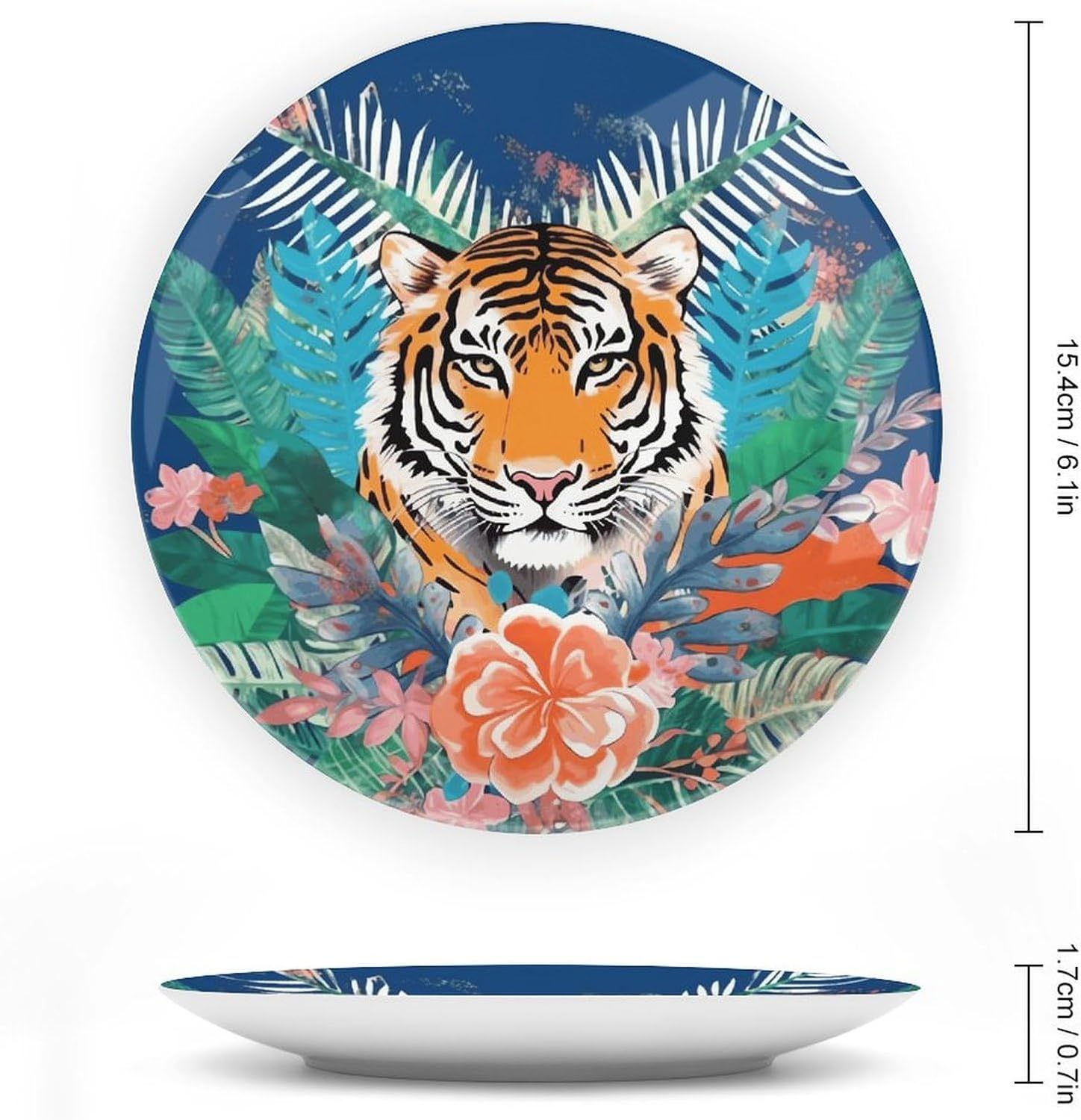Tropical Tiger Print Decorative Plates for Display Chinese Style Decorative Dish with Stand Ceramic Art Porcelain Plate Personalized Bone China Plates Wall Or Table Decor image 2