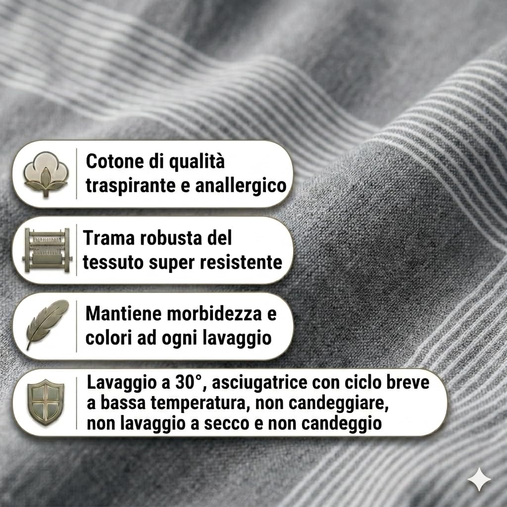 fashion home Pagano Copriletto Matrimoniale Kerala in Cotone Leggero, Telo Copridivano Copritutto Multiuso a Righe, Gran Foulard Primavera Estate 260x260 cm [Grigio]
