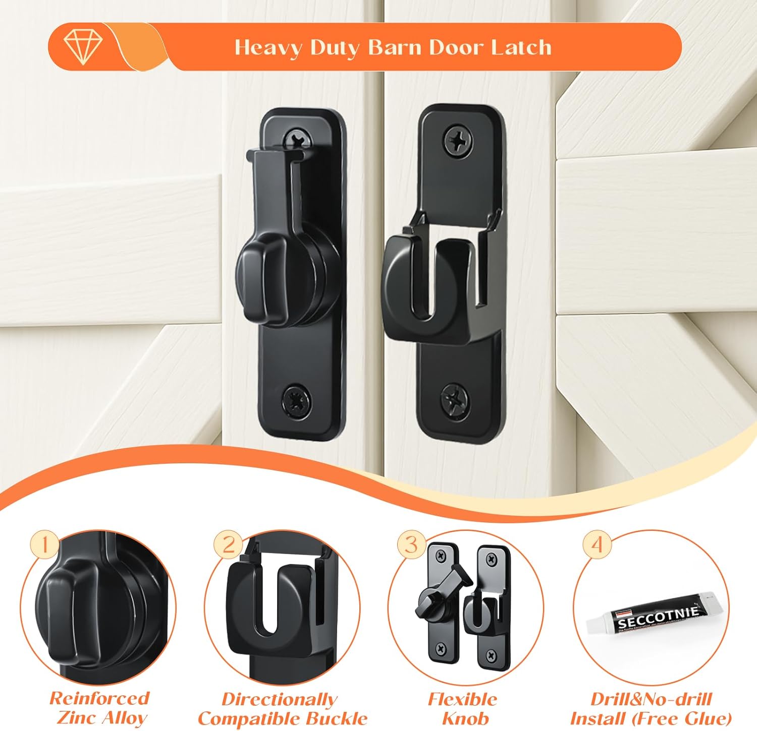 2 Pack Sliding Barn Door Lock, 90/180 Degree Flip Gate Latch, Zinc Alloy Barn Lock Latch Hardware for Barn, Garden, Cabinet, Bathroom, Black