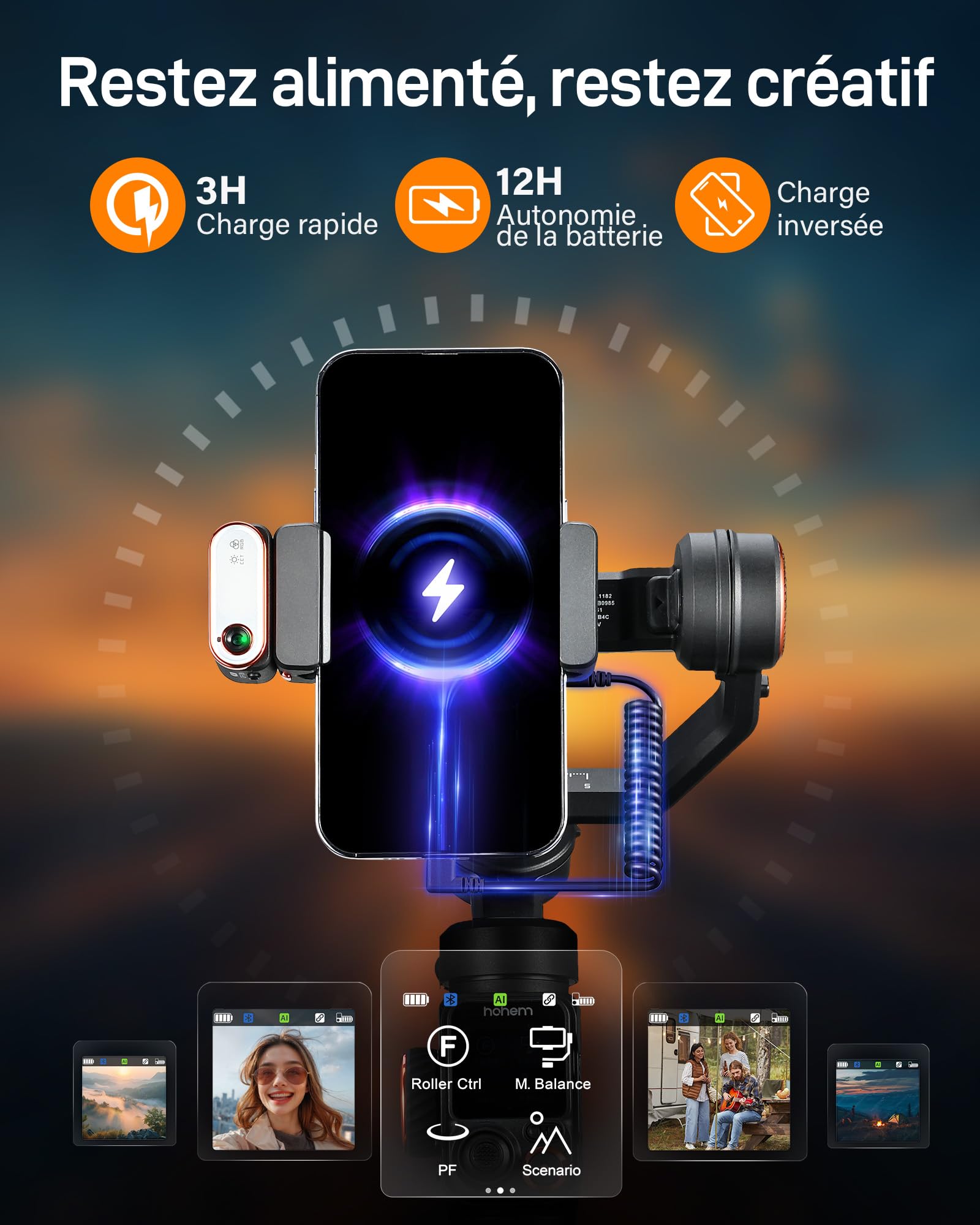 hohem iSteady M7 Gimbal Smartphone, Stabilisateur Gimbal avec Suivi AI, télécommande détachable à écran Tactile de 1,4", Tige Extensible intégrée, lumière de Remplissage, stabilisateur de téléphone