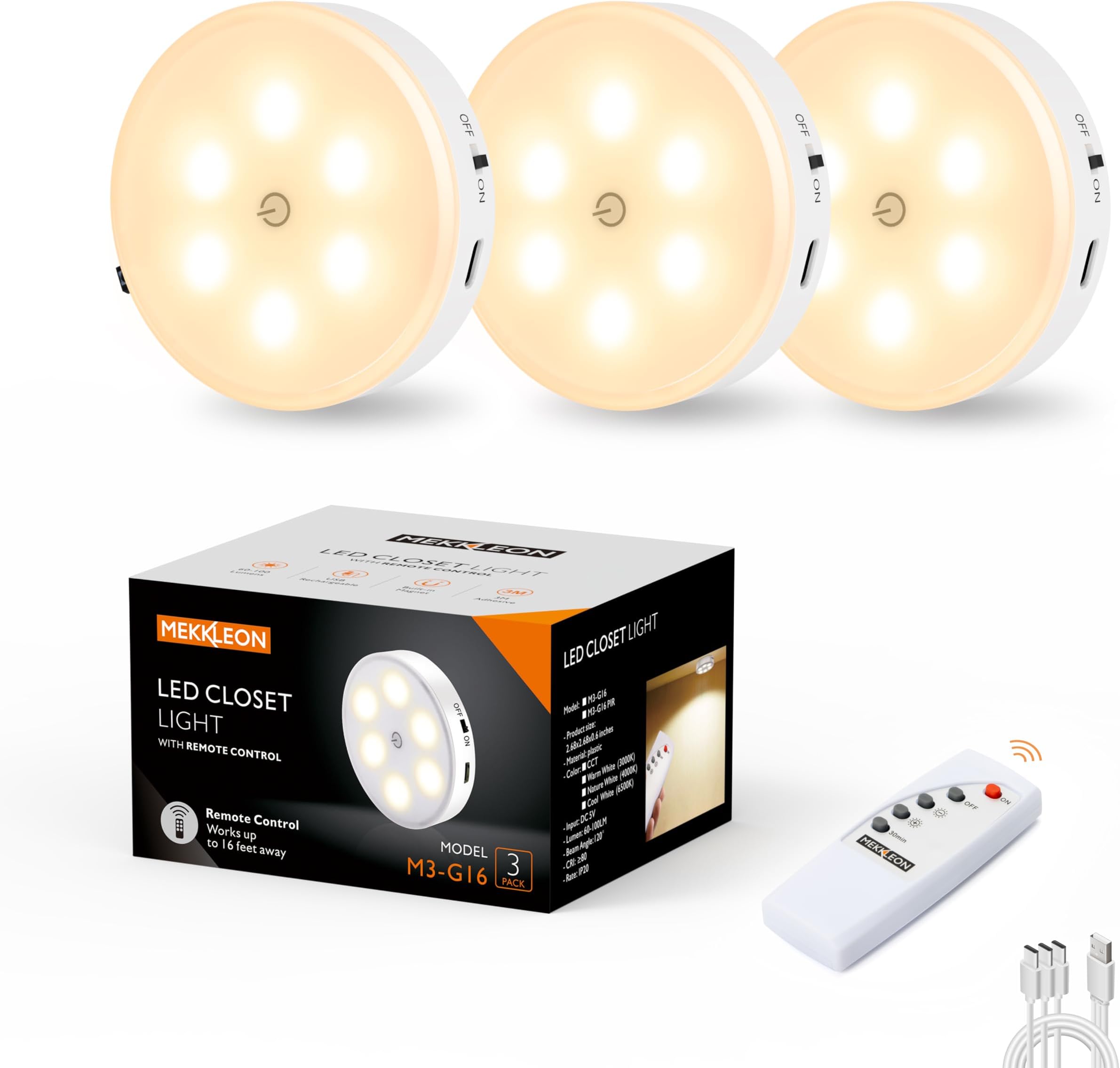 MEKKLEON Puck Lights with Remote Control,1000mAh Rechargeable Under