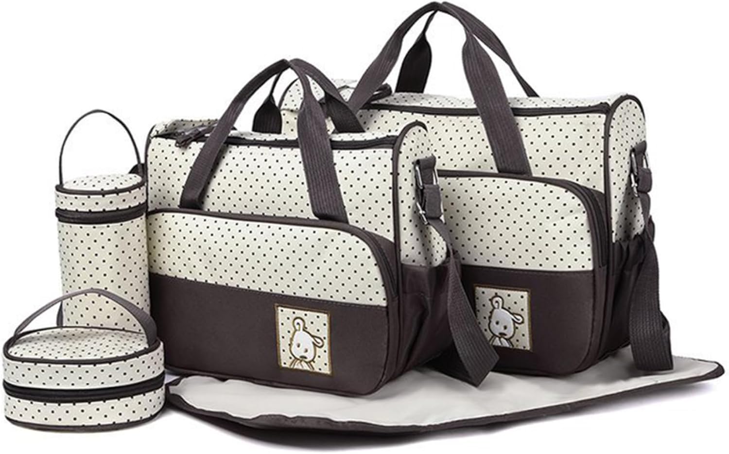 5Pcs Diaper Bag, Large Capacity Waterproof Baby Travel Bag with Changing Pad & Side Pockets, Adjustable Baby Supplies with Comfort Handles & Hooks, Portable for Parents|Totes