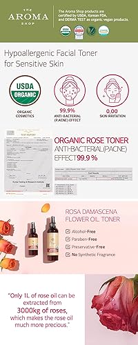 Miniatura 5 de TheAromaShop - Tóner orgánico de rosa atonanda sin químicos, hidratante, calmante, 100% natural, tónico facial sensible piel irritada, aceite de