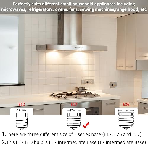 Miniatura 10 de Bombilla LED E17 para debajo del microondas sobre la estufa de 125 V, 8206232A, equivalente a 40 W, base intermedia E17, bombilla regulable de 3 W