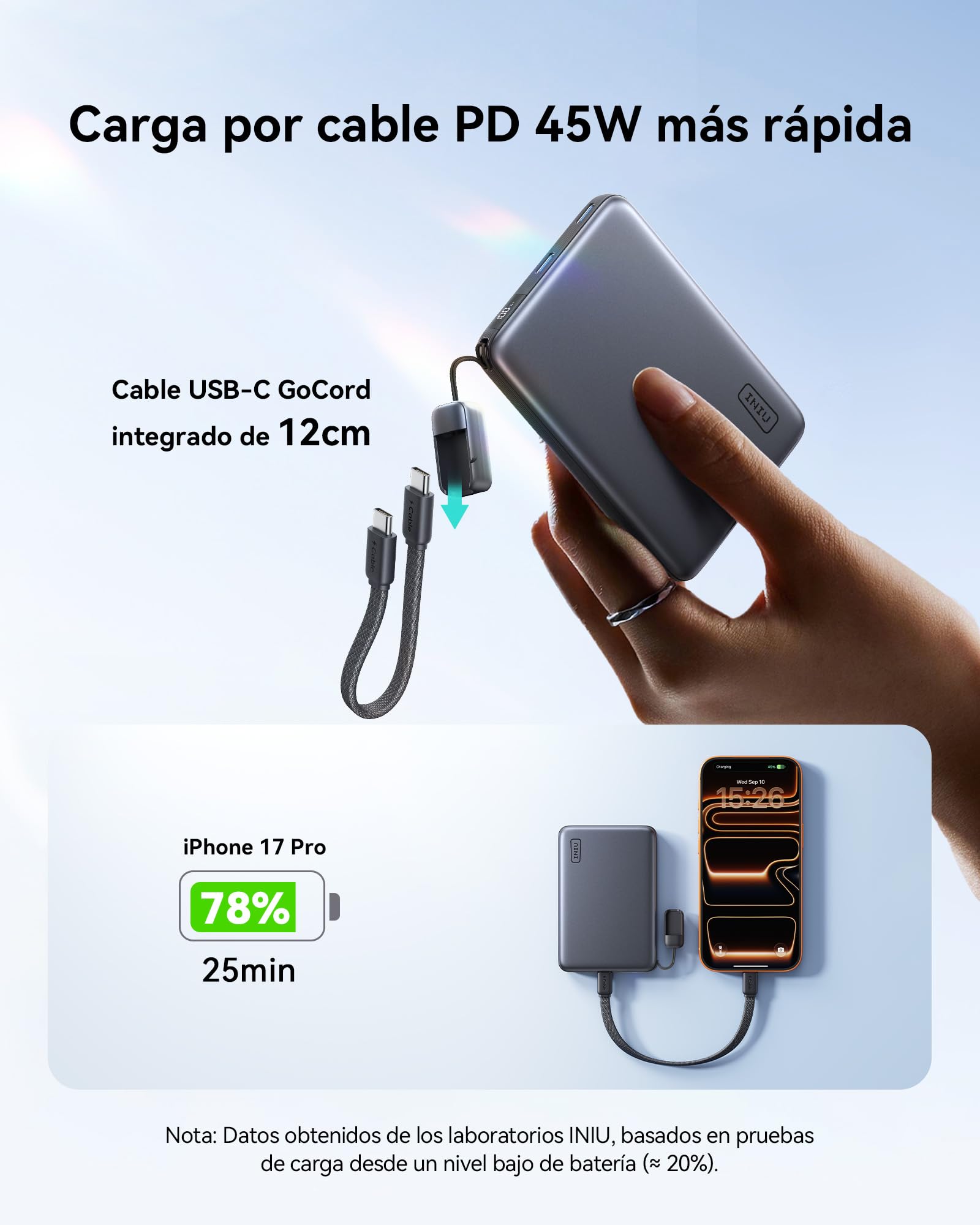 INIU para MagSafe Qi2.2 25W Power Bank, Ultrafino 10000mAh Bateria Portatil | Carga Rápida por Cable de 45W, Magnética Certificada Qi2 Original, LED Display, Inalámbrica Bateria para Serie iPhone 17-12