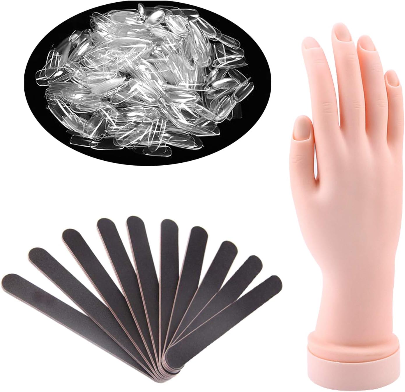 Nail Trainning Practice Hand, Practice Hand for Acrylic Nails and 500 Pieces White False Nails, Nail Display Manicure Supply,Fake Hand Manicure Practice Tool, Best DIY Art Practice Tool