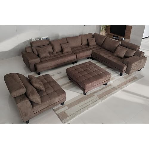 Stendmar L Shape U Shape Reversible Modern Microfiber Fabric Sectional Couch Sofa Set S150DBR