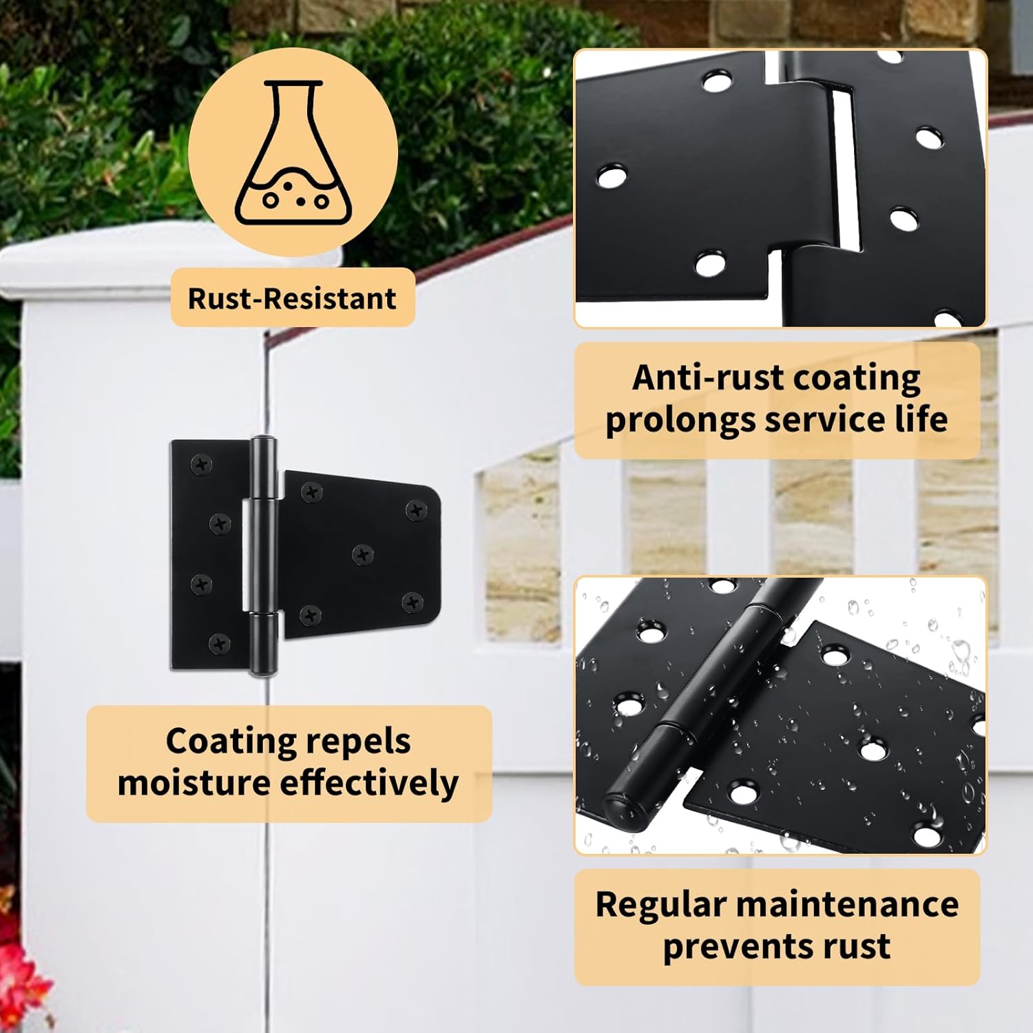 8 Pack Heavy Duty Gate Hinges 3.5 inch Extra Thick Black Gate Hinges for Wooden Fences Shed Barn Gate Strap Hinge Garden Door Hinges Wrought Hardware Iron