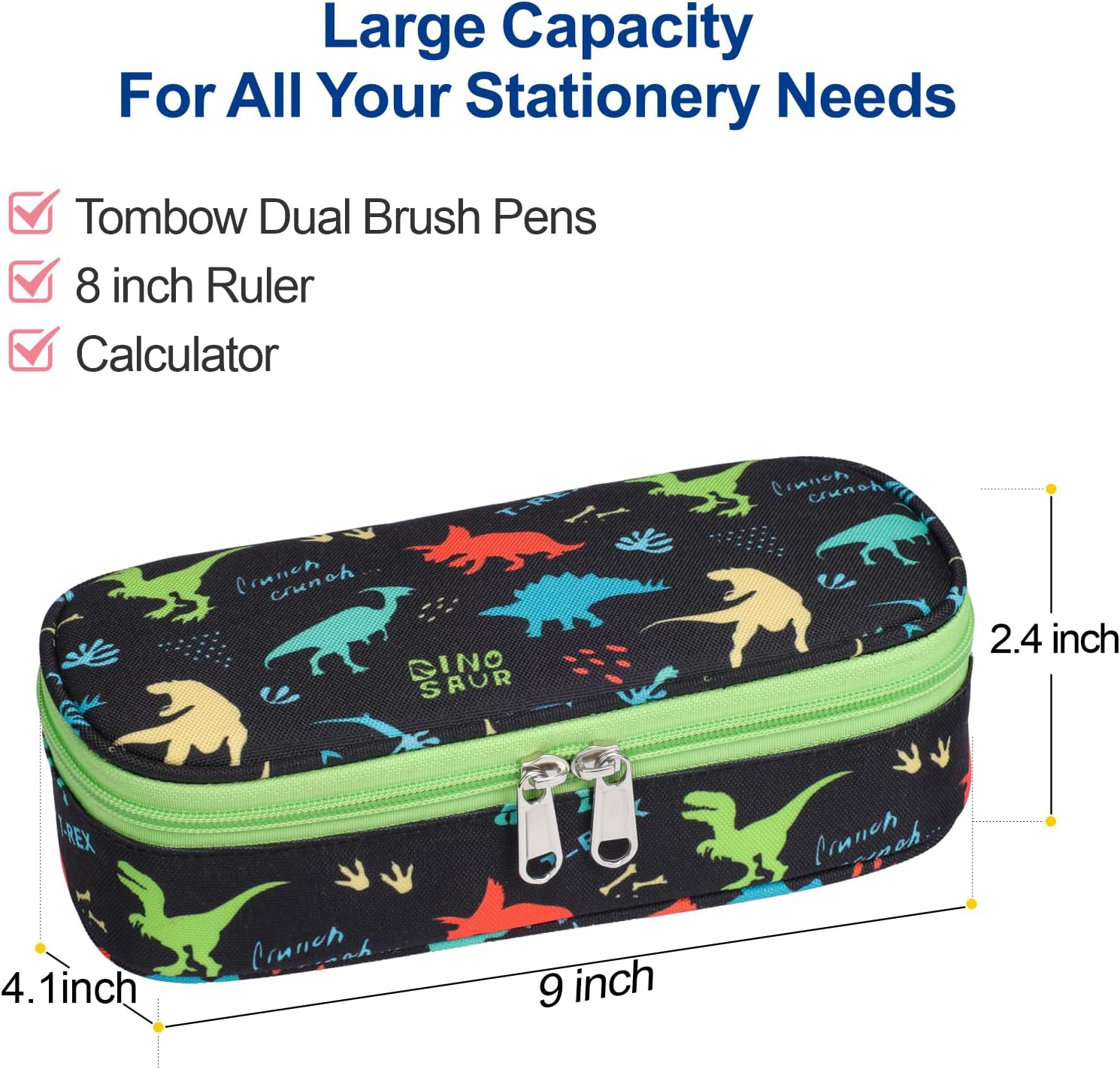 Bagseri 2 Pack Pencil Case for Boys Girls - Cute Pencil Pouch for Kids Pencil Box Large Capacity Pencil Bag Organizer for School (Purple Mermaid and Black Dinosaur)