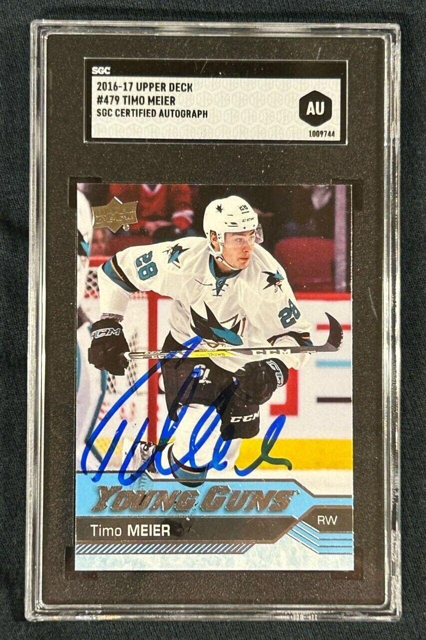 Timo Meier Signed 2016/17 Upper Deck Young Guns Rookie Card #479 SGC AU1009744 - Hockey Slabbed Autographed Rookie Cards