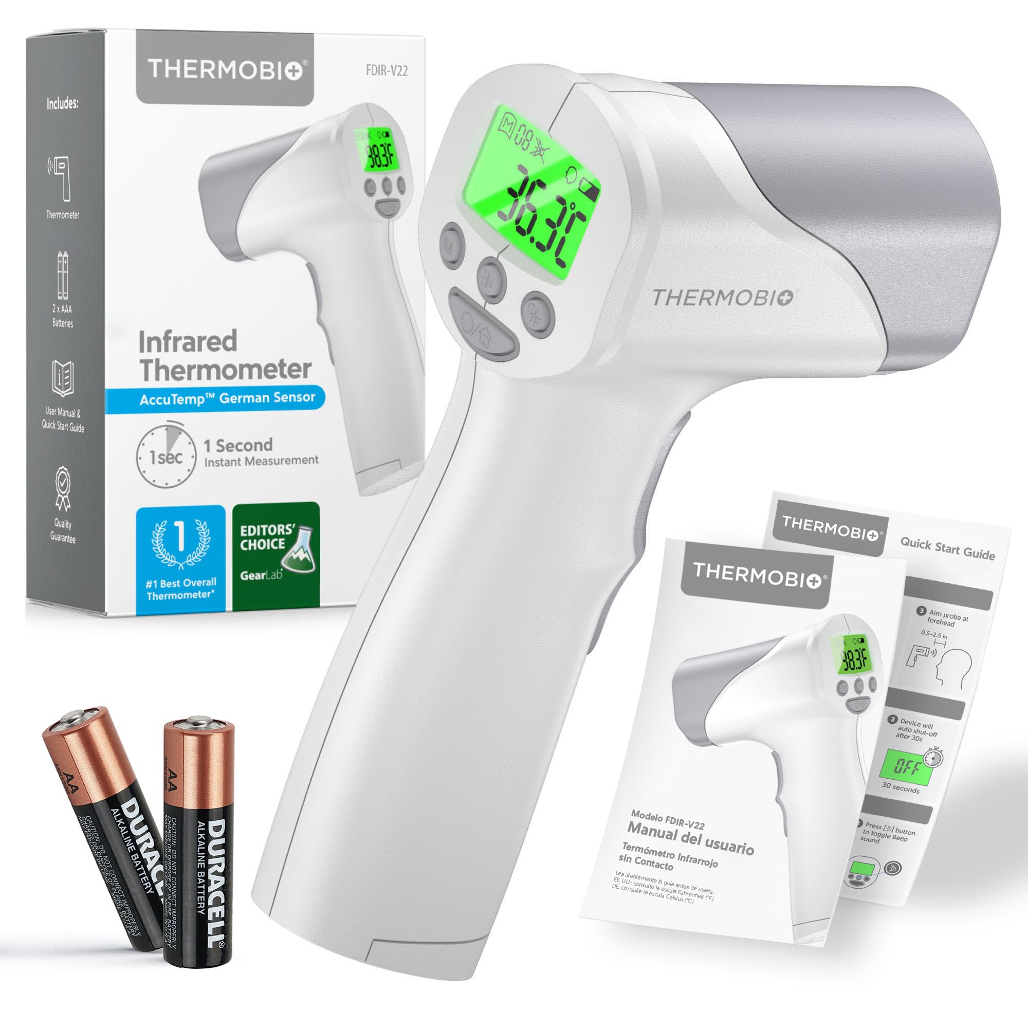 THERMOBIO Termómetro Infrarrojo Frontal Sin Contacto De Grado Médico, Termómetro Digital Tipo Pistola Para Adultos Y Bebés, Resultados Instantáneos En 1 Segundo
