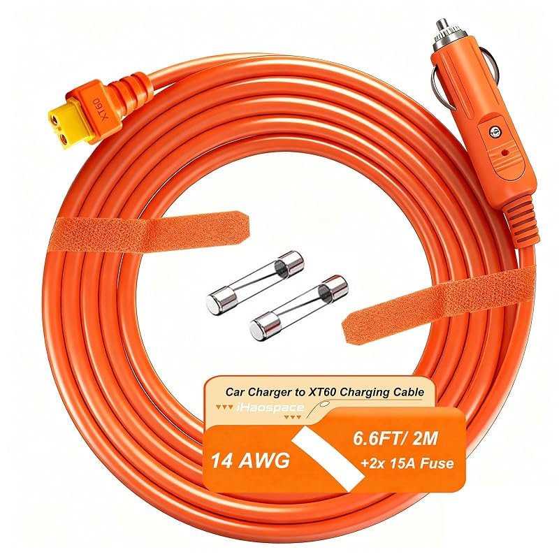 Cabo de carregamento automotivo com conector XT60, 14 AWG, 2 m, para estações de energia portáteis EcoFlow, Anker e Bluetti iHaospace