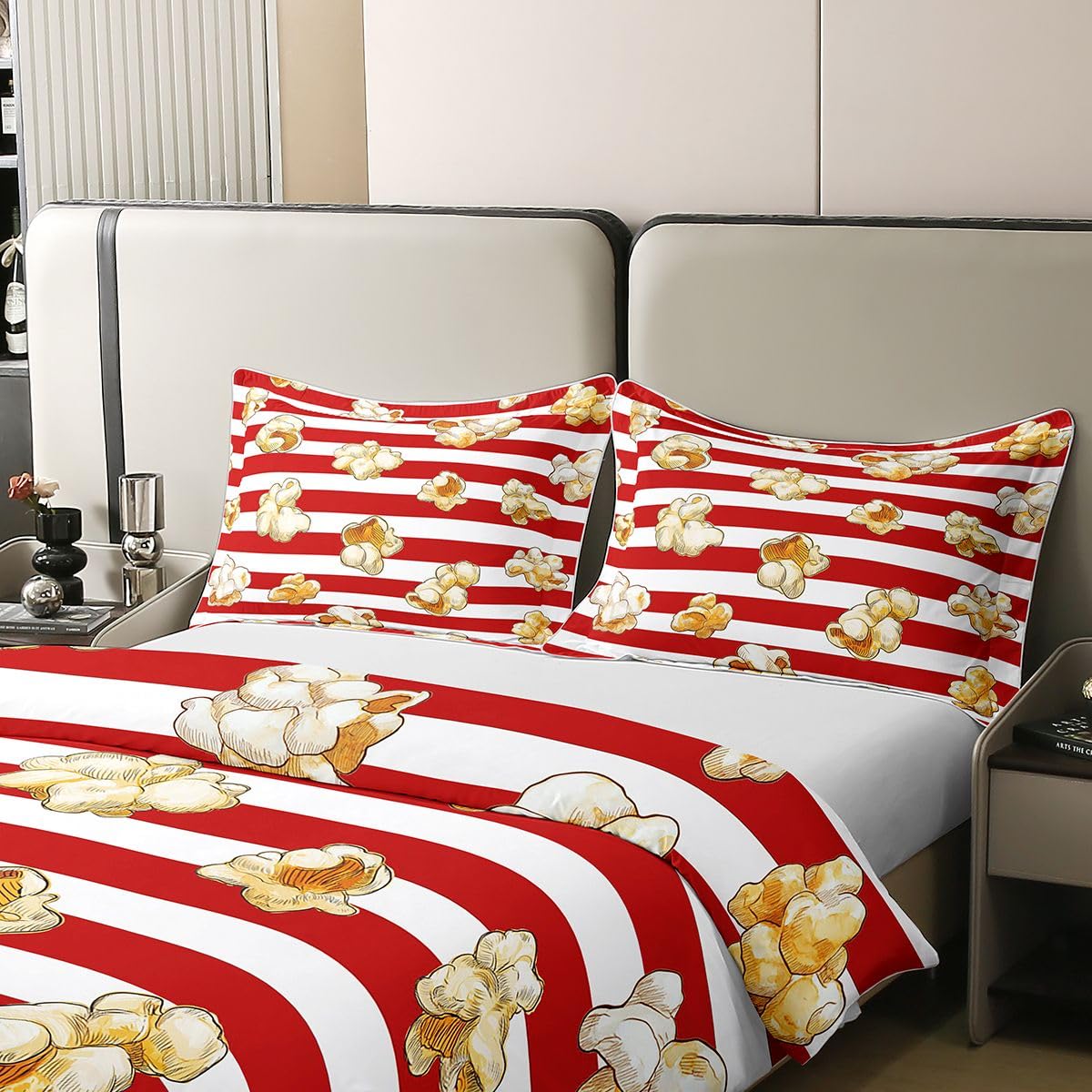 Homemissing Tema del film cotone Set Copripiumino 135x200cm Popcorn Stampa Copripiumone Morbido per ragazzi strisce Copripiumini Geometric Room Decor Con 1 Cuscino