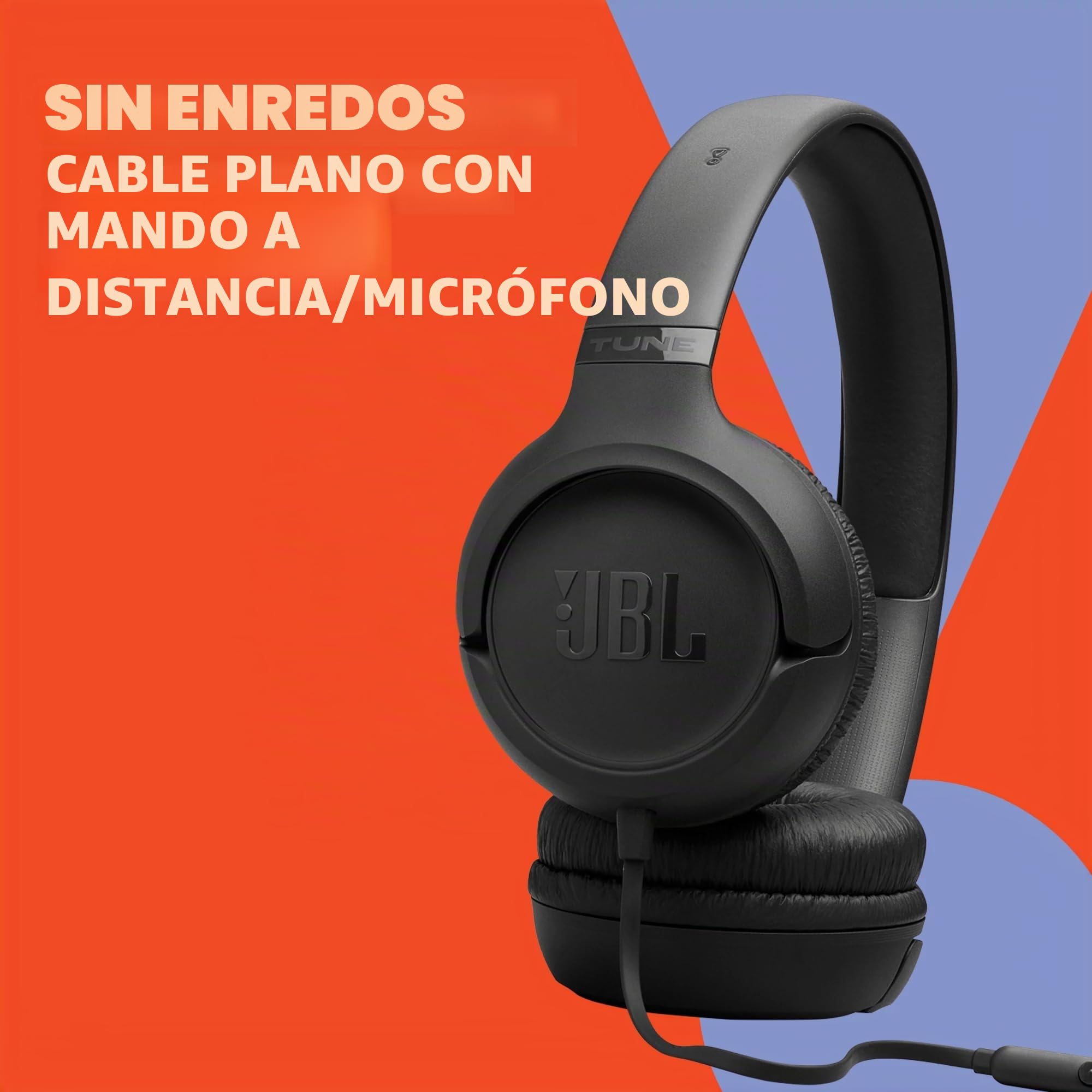JBL Tune 530 C Auriculares con Cable, Ajuste cómodo, micrófono, Sonido JBL Pure Bass, preajustes de ecualización, conectividad USB-C, diseño Plegable y Cable sin enredos, Negro