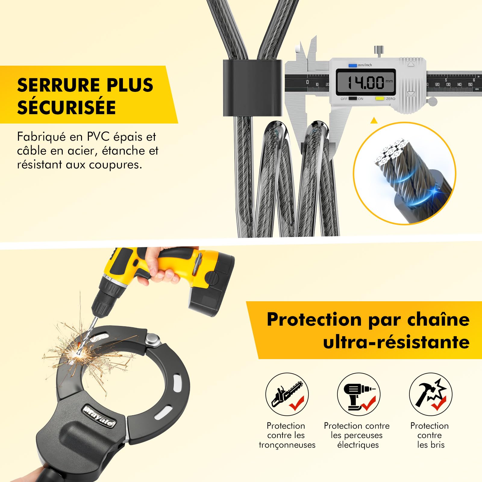 Antivol Trotinette Electrique,iWarmbase 120 CM Antivol Velo, Câble Antivol à Clef avec Menotte, Cadenas Trottinette Électrique pour Trottinette Électrique/Vélo/Moto