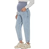 POSHGLAM Women's Maternity Jeans Over Belly Comfy Stretch 28'' Boyfriend Jeans Loose Pregnancy Pants, S-XXL