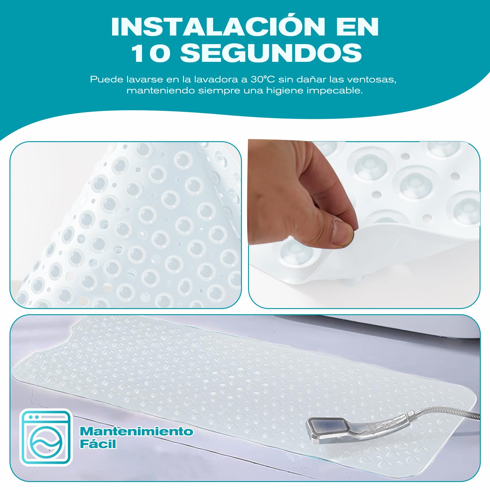 Alfombra Antideslizante para Bañera y Ducha 100x40cm, 200 Ventosas Ultra-Fuertes, Material Suave Antibacterial, Lavable a Máquina, Color Anti-Manchas, Seguridad Familiar (Transparente)