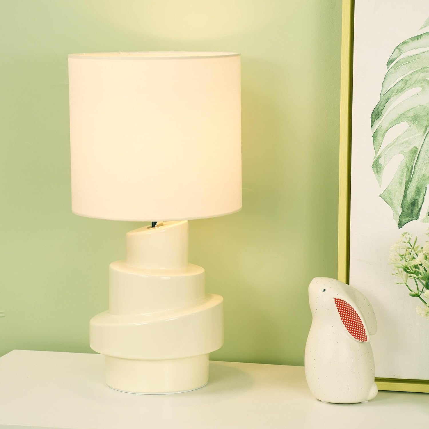 Circo Small Table Lamp for Living Room as Bedside Table Lamp for Bedroom,Modern Ceramic Kids Night Table Lamp,Φ7.09×H13.78IN,Bulb Excluded,Cream