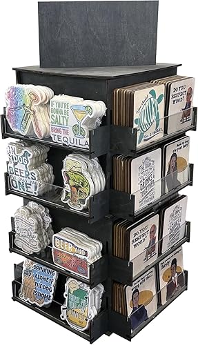 Soporte de exhibición giratorio de 4 caras ferias de manualidades, ferias comerciales, mercados. Artículos pequeños y medianos como calcomanías,