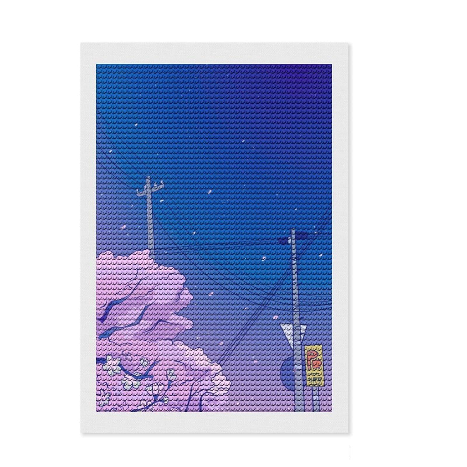 Junmoney Anime Vaporwave Round Drill Diamond Painting 8"x12", for Teens, Farmhouse Decor, Pleasing Wall Art Project, Festive Craft Gift