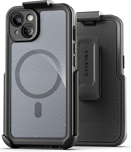 Encased Titan - Funda impermeable para iPhone 15 con clip para cinturón (compatible con MagSafe), funda protectora de cuerpo completo con funda
