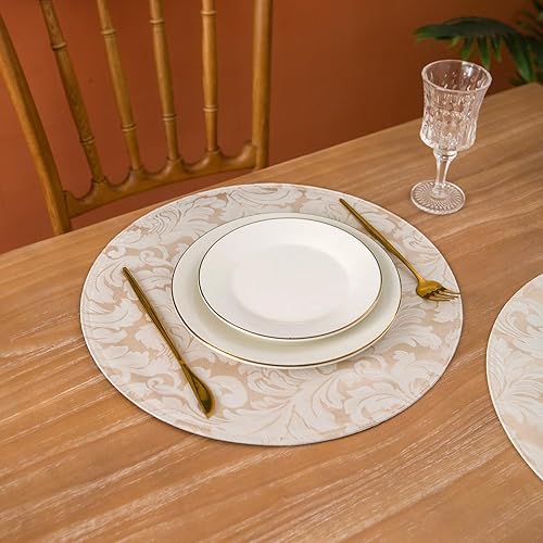 Miniatura 5 de EHouseHome Juego de 6 manteles individuales redondos de damasco jacquard de 15 pulgadas, manteles individuales de poliéster lavables resistentes al