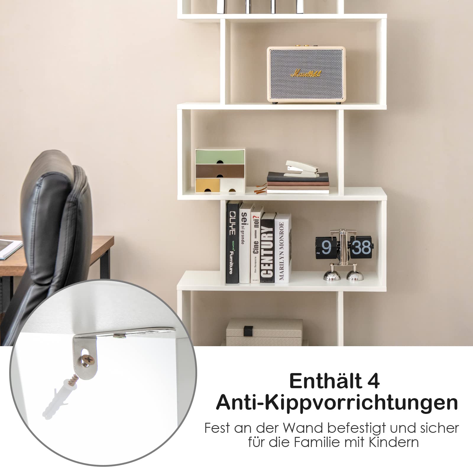 COSTWAY Bücherregal mit Türen, Standregal mit 5 Ebenen, Raumteiler Regal, Büroregal aus Holz, Aufbewahrungsregal für Wohnzimmer, Schlafzimmer, 183 x 70 x 23 cm (Weiß)