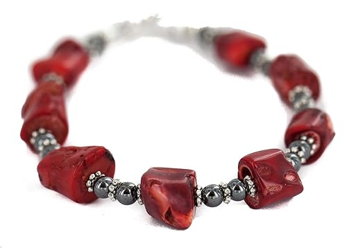 Navajo .925 Sterling Silver Certified Authentic Natural Hematite Coral Native American Bracelet