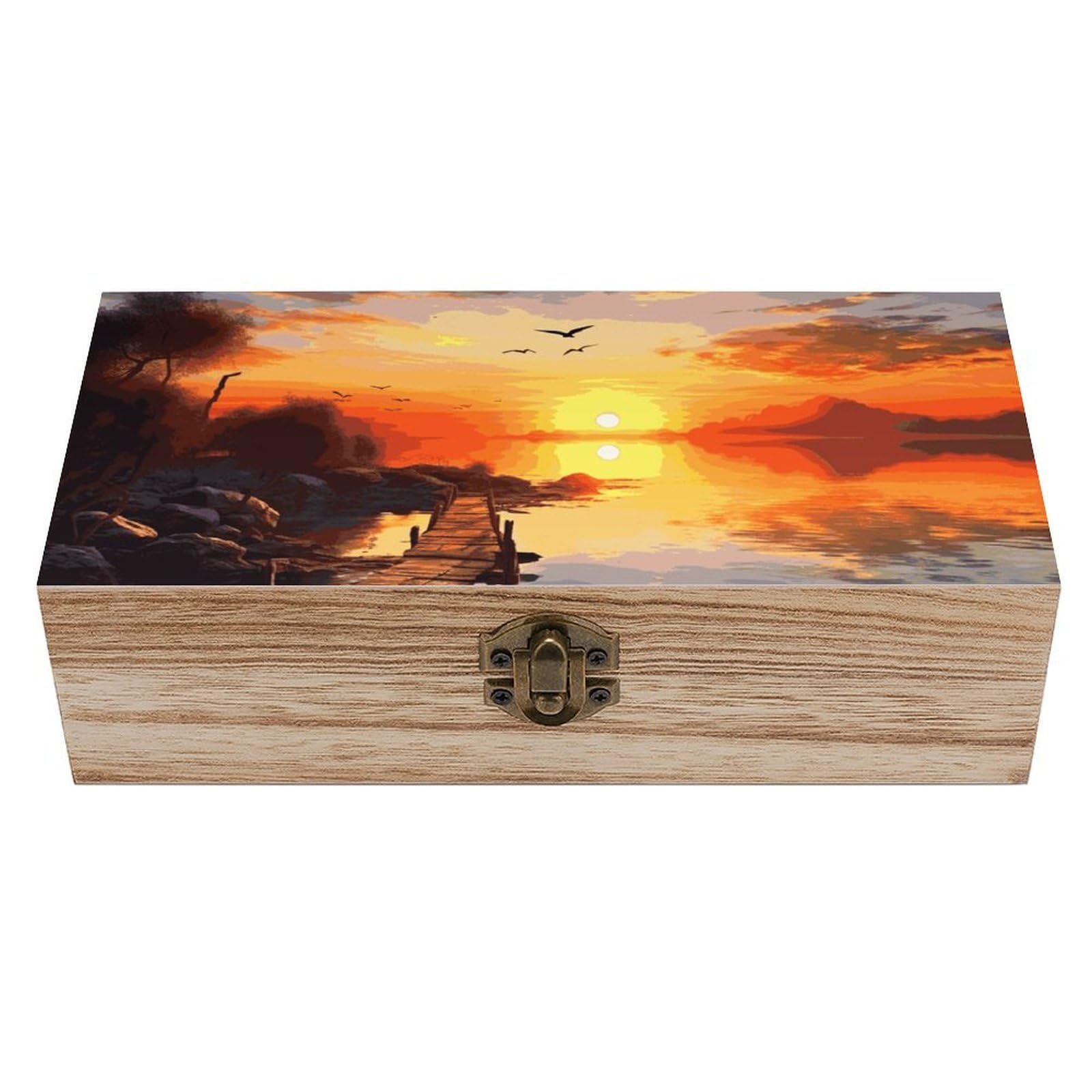 Sunset Scenery Wooden Storage Box Exquisite Durable Wood Gift Case Sturdy Vintage Jewelry Wooden Chest for Art Hobbies Storage Keepsake Gift